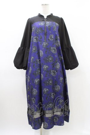 画像: axes femme / バルーンスリーブフラワーワンピース Free ブラック/ブルー H-26-03-21-1046-AX-OP-NS-ZH