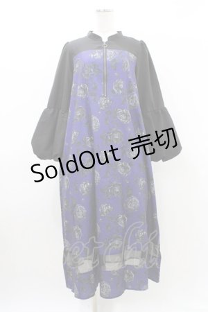 画像: axes femme / バルーンスリーブフラワーワンピース Free ブラック/ブルー H-26-03-21-1046-AX-OP-NS-ZH