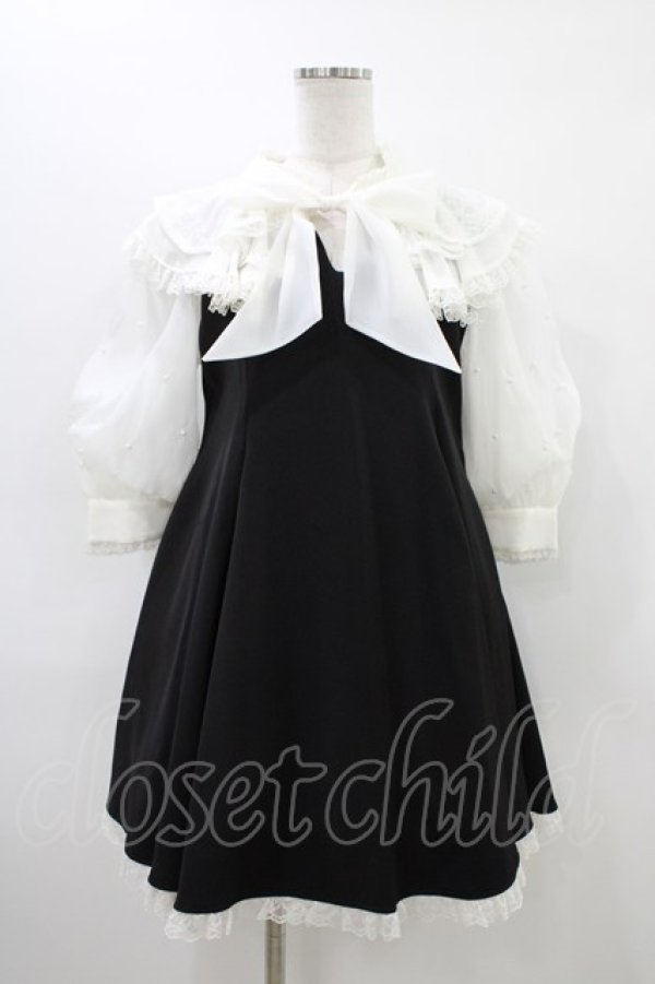 画像1: mellfy memory / Lacy millefeuille frill collar ワンピース S ブラック H-26-03-21-1047-0-OP-NS-ZH (1)