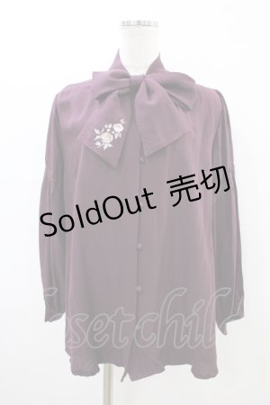 画像: axes femme / 刺繍入りリボンロングブラウス M ワイン H-26-03-21-1057-AX-BL-NS-ZH