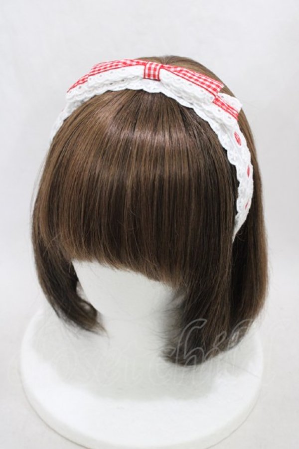 画像1: Lolime by mellfy memory / Frill ribbonギンガムカチューシャ  レッド H-26-03-21-1012-GO-AC-NS-ZH (1)