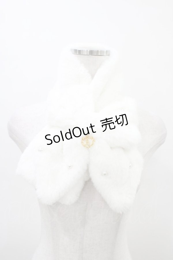 画像1: BABY,THE STARS SHINE BRIGHT / リボンとパールのファーマフラー  白 H-26-03-21-1023-BA-ZA-NS-ZH (1)