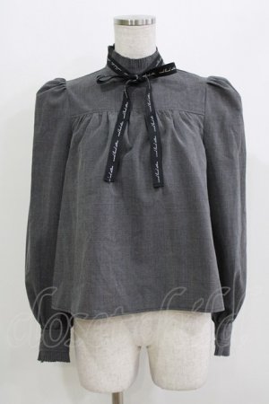 画像: EATME / ロゴプリントリボンブラウス Free グレー H-26-03-21-056-LO-BL-NS-ZH