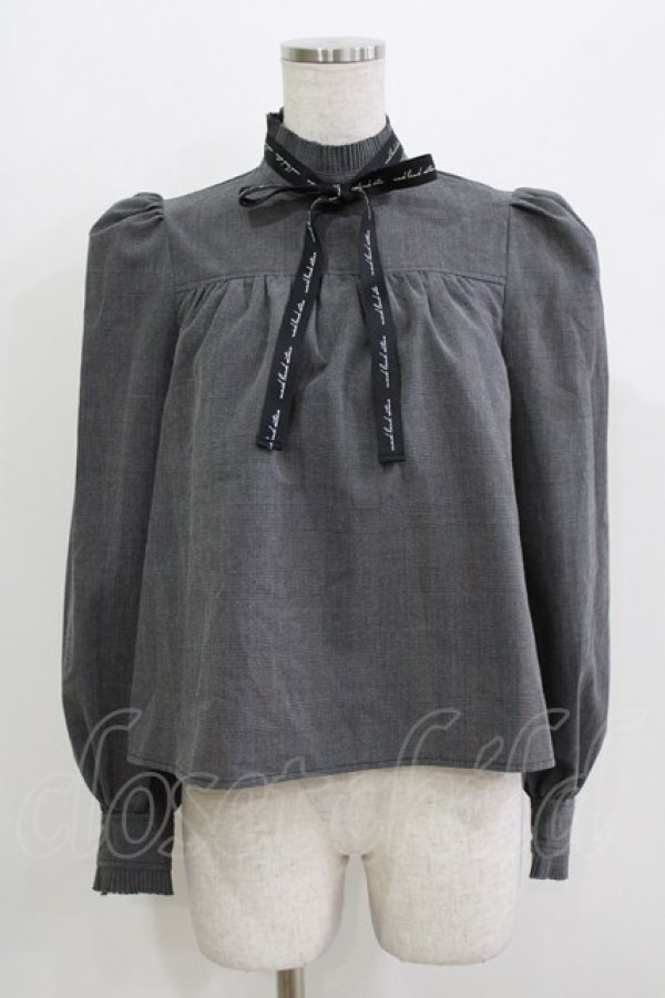 画像1: EATME / ロゴプリントリボンブラウス Free グレー H-26-03-21-056-LO-BL-NS-ZH (1)