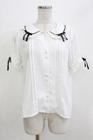 画像: Ank Rouge / ハシゴリボンフリルカラーパフブラウス M オフ/ブラック H-26-03-21-057-CA-BL-NS-ZH