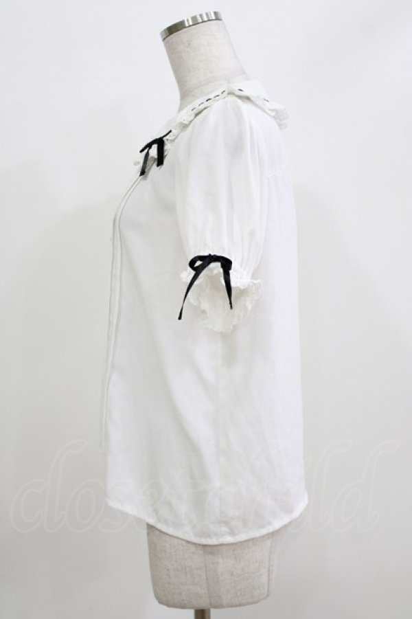 画像2: Ank Rouge / ハシゴリボンフリルカラーパフブラウス M オフ/ブラック H-26-03-21-057-CA-BL-NS-ZH (2)