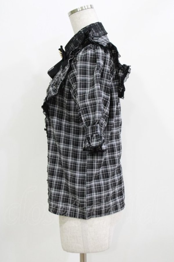画像2: Rojita / ラッフルフリル配色ブラウス Free ブラックチェック H-26-03-21-060-LO-BL-NS-ZH (2)