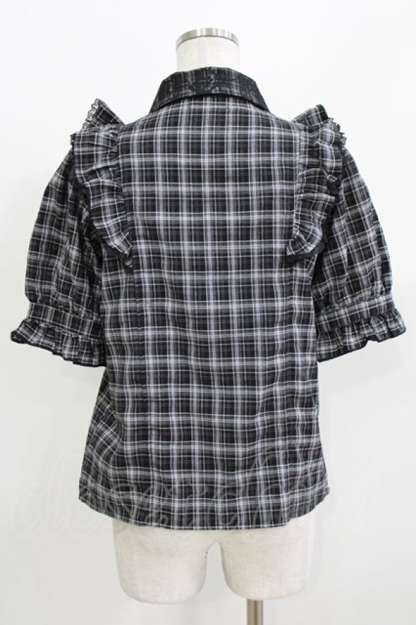 画像3: Rojita / ラッフルフリル配色ブラウス Free ブラックチェック H-26-03-21-060-LO-BL-NS-ZH (3)