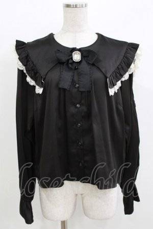 画像: DearMyLove / サテンレース 切り替えブラウス LL ブラック H-26-03-21-063-EL-BL-NS-ZH