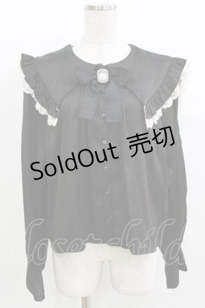 画像: DearMyLove / サテンレース 切り替えブラウス LL ブラック H-26-03-21-063-EL-BL-NS-ZH