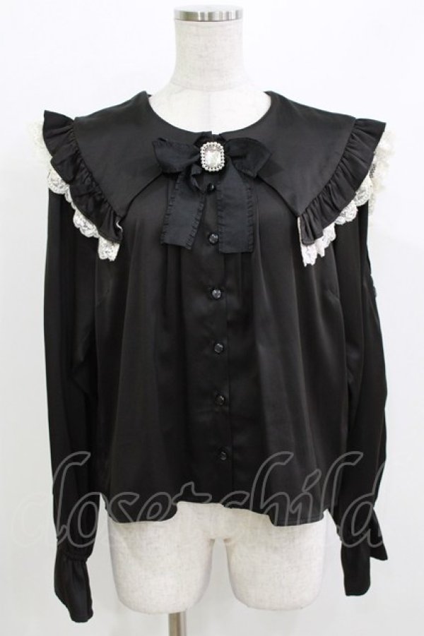 画像1: DearMyLove / サテンレース 切り替えブラウス LL ブラック H-26-03-21-063-EL-BL-NS-ZH (1)