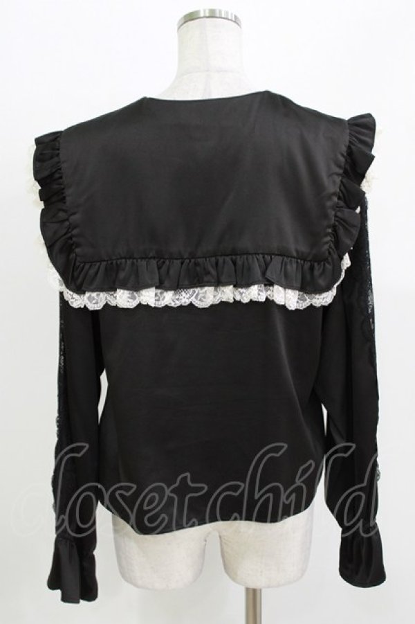 画像2: DearMyLove / サテンレース 切り替えブラウス LL ブラック H-26-03-21-063-EL-BL-NS-ZH (2)