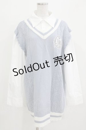 画像: NOEMIE / フェイクレイヤーユニセックスニットベスト M サックス H-26-03-21-066-LO-TO-NS-ZH