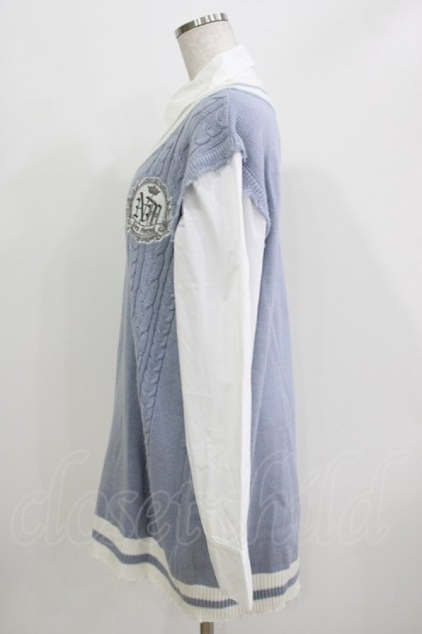 画像2: NOEMIE / フェイクレイヤーユニセックスニットベスト M サックス H-26-03-21-066-LO-TO-NS-ZH (2)