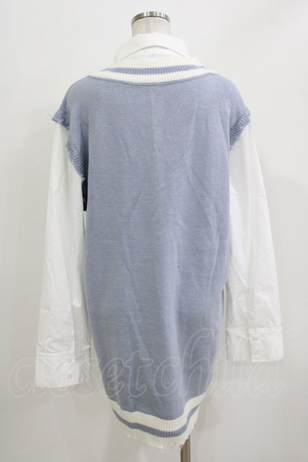 画像3: NOEMIE / フェイクレイヤーユニセックスニットベスト M サックス H-26-03-21-066-LO-TO-NS-ZH (3)