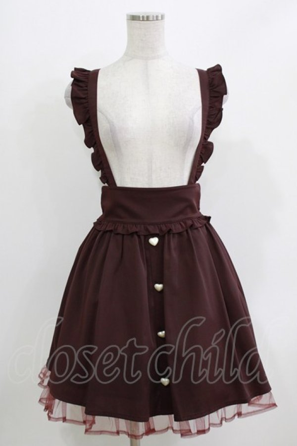 画像1: Ank Rouge / ハートボタンサス付きスカート M ワイン H-26-03-21-022-CA-SK-NS-ZH (1)