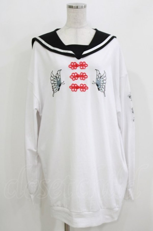 画像1: LISTEN FLAVOR / 蝶と龍のチャイナセーラーワンピ  白 H-26-03-22-047-PU-OP-KB-ZH (1)