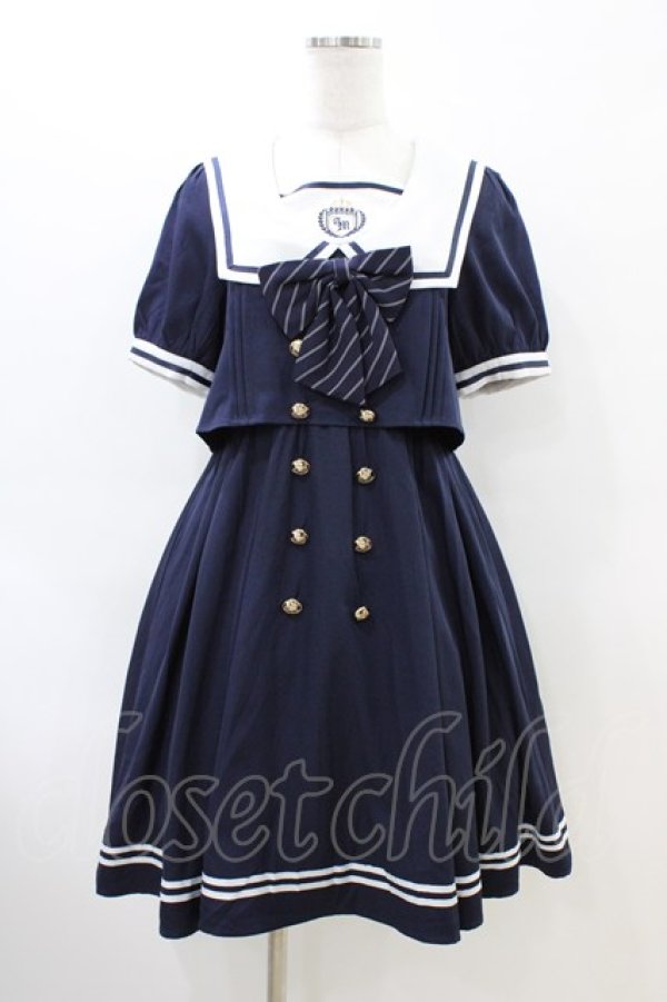 画像1: Amavel / クラシカルセーラーSetUp風ワンピース(ミドル丈) Free ネイビー H-26-03-22-1028-CA-OP-NS-ZH (1)