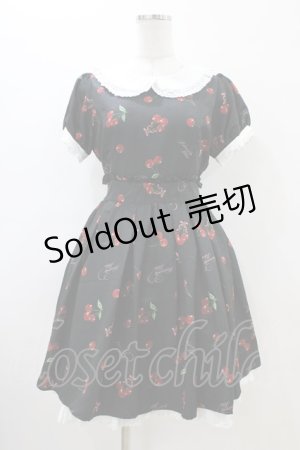 画像: Ank Rouge / ハートロゴチェリーワンピース M ブラック H-26-03-22-1030-CA-OP-NS-ZH
