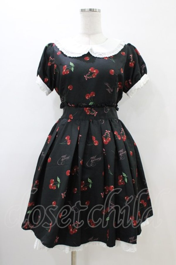 画像1: Ank Rouge / ハートロゴチェリーワンピース M ブラック H-26-03-22-1030-CA-OP-NS-ZH (1)