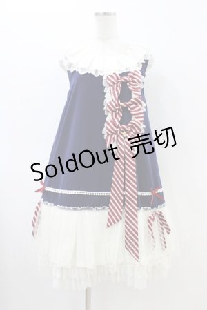 画像: Grove Deer（海外ロリータブランド） / ストライプリボンジャンパースカート L ネイビー H-26-03-22-1033-LO-OP-NS-ZH
