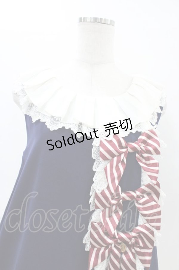 画像3: Grove Deer（海外ロリータブランド） / ストライプリボンジャンパースカート L ネイビー H-26-03-22-1033-LO-OP-NS-ZH (3)