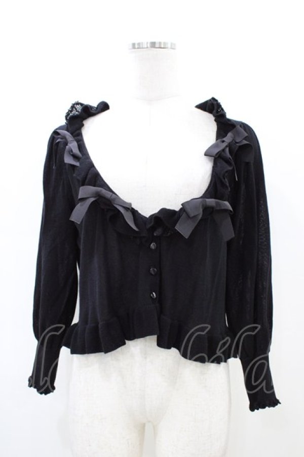 画像1: Maria pipi / リボンネックカーディガン Free ブラック H-26-03-22-1040-EL-TO-NS-ZH (1)