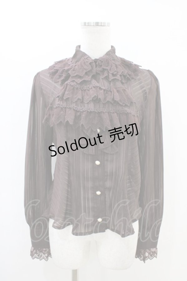 画像1: BABY,THE STARS SHINE BRIGHT / ストライプシフォンジャボ付丸衿ブラウス Free ブラウン H-26-03-22-1048-BA-BL-NS-ZH (1)