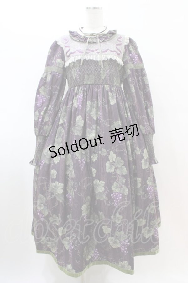 画像1: 仲夏物語（海外ロリータブランド） / ロワールの葡萄園立ち衿ワンピース L パープル H-26-03-22-1016-EL-OP-NS-ZH (1)