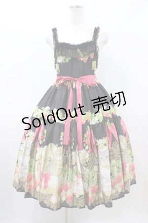 画像: BAROQUE / Strawberry field’s Cats イチゴ畑の猫たちジャンパースカート M ブラック H-26-03-22-1018-EL-OP-NS-ZH