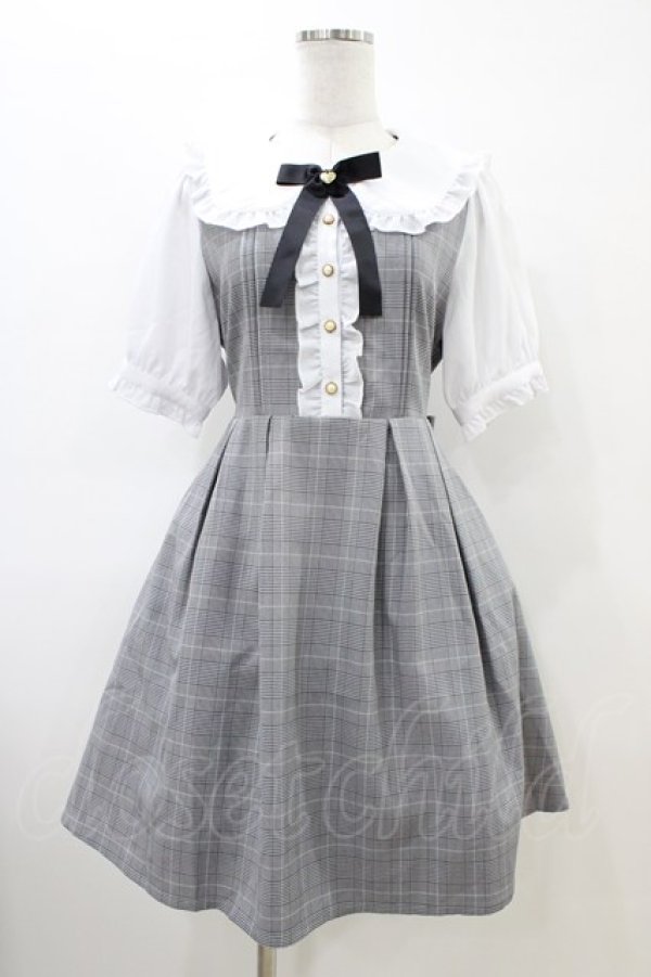 画像1: Amavel / ハートリボンチェック切替ワンピース Free ブラック H-26-03-22-1027-CA-OP-NS-ZH (1)