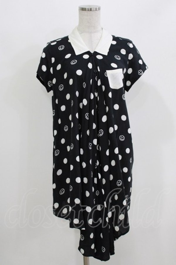 画像1: WORLD WIDE LOVE！(Rydia) / デッドスマイルドットロングシャツ  黒 H-26-03-22-051-PU-BL-KB-ZH (1)