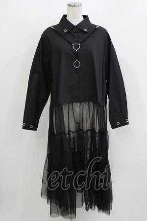 画像: HELL CAT PUNKS / シャツ切替チュールワンピ F 黒 H-26-03-22-052-PU-OP-KB-ZH
