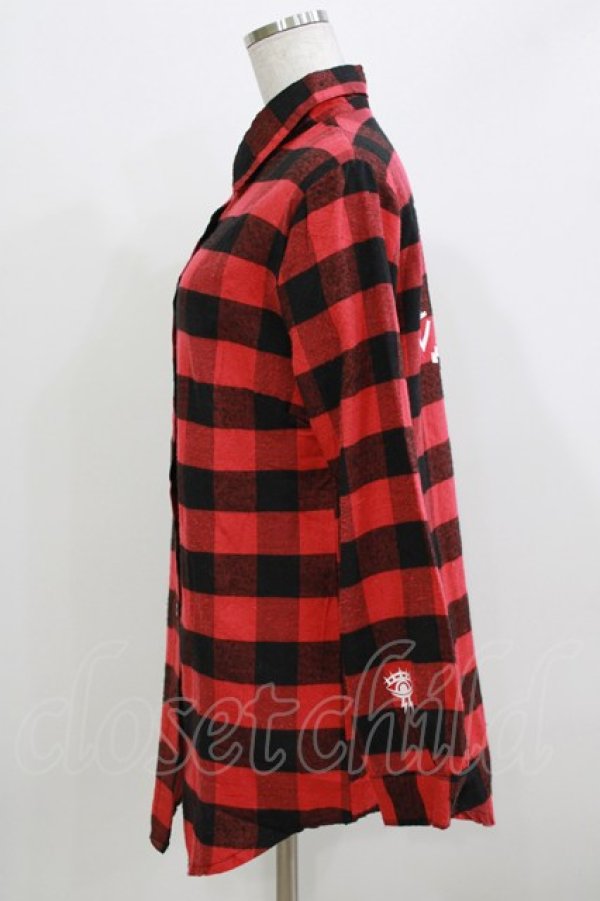 画像2: KRY CLOTHING / チェックプリントスリーブシャツ  赤 H-26-03-22-060-EL-BL-KB-ZH (2)