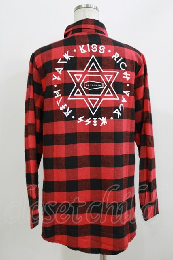 画像3: KRY CLOTHING / チェックプリントスリーブシャツ  赤 H-26-03-22-060-EL-BL-KB-ZH (3)