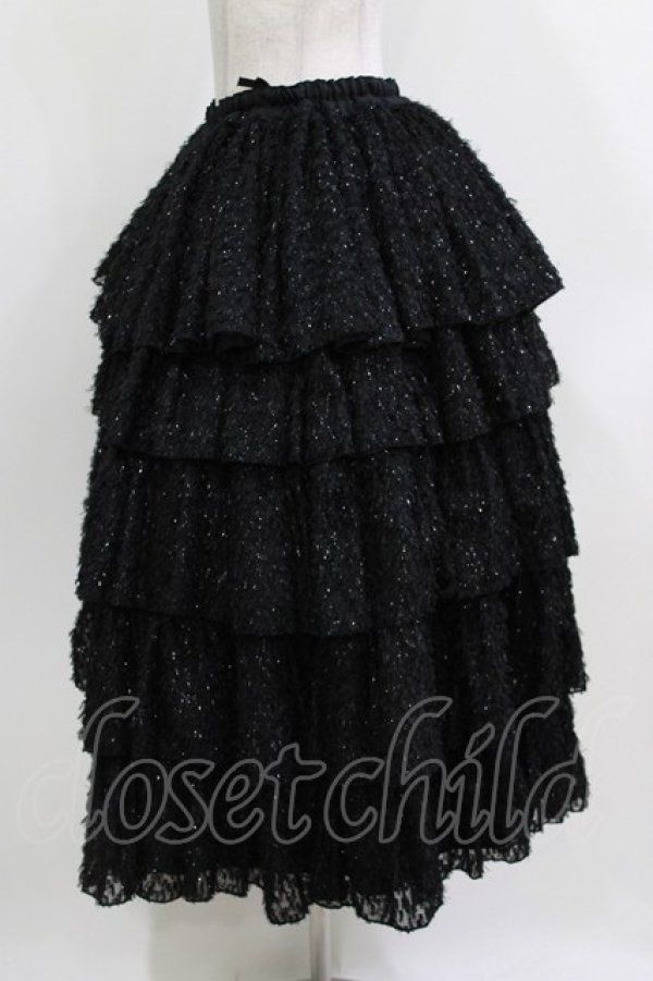 画像2: MARBLE / 5段フリルロングボリュームスカート  黒/ラメシャギー H-26-03-22-002-GO-SK-KB-ZH (2)
