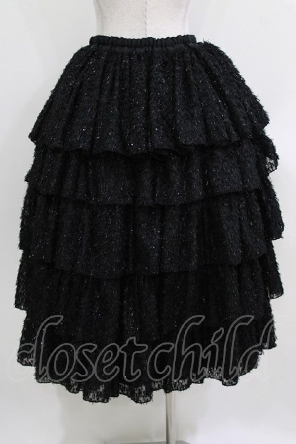 画像3: MARBLE / 5段フリルロングボリュームスカート  黒/ラメシャギー H-26-03-22-002-GO-SK-KB-ZH (3)