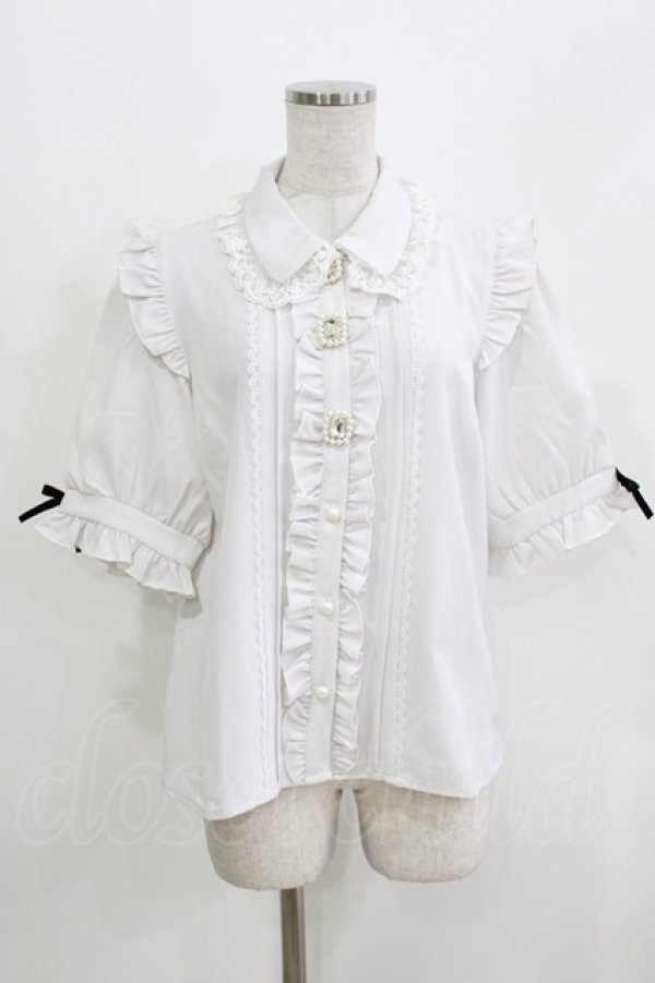 画像1: DearMyLove / 3連ビジューレースフリルブラウス L オフ H-26-03-23-028-EL-BL-NS-ZH (1)