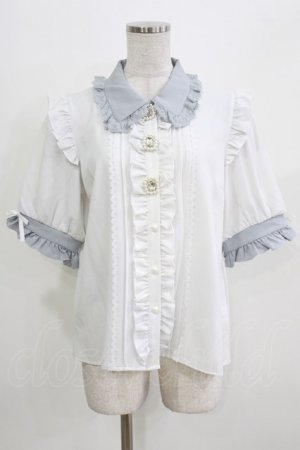 画像: DearMyLove / 3連ビジューレースフリルブラウス L オフ/ブルーグレー H-26-03-23-031-EL-BL-NS-ZH