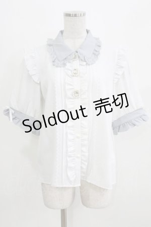 画像: DearMyLove / 3連ビジューレースフリルブラウス L オフ/ブルーグレー H-26-03-23-031-EL-BL-NS-ZH