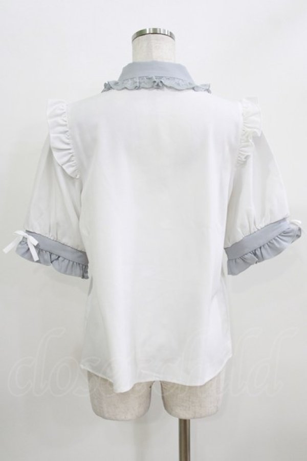 画像3: DearMyLove / 3連ビジューレースフリルブラウス L オフ/ブルーグレー H-26-03-23-031-EL-BL-NS-ZH (3)