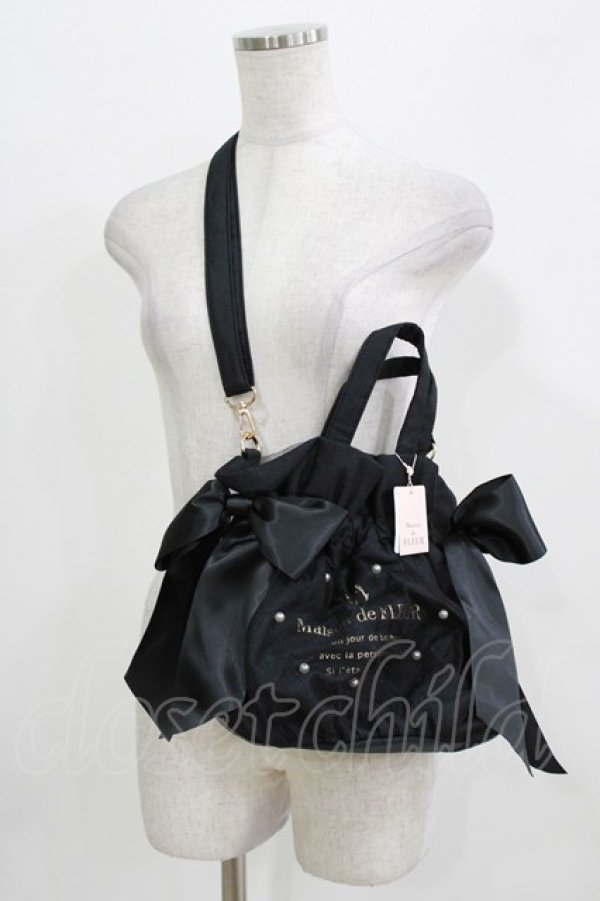 画像1: Maison de FLEUR / チュールパール2Wayギャザートートバッグ  ブラック H-26-03-23-038-LO-BG-NS-ZH (1)