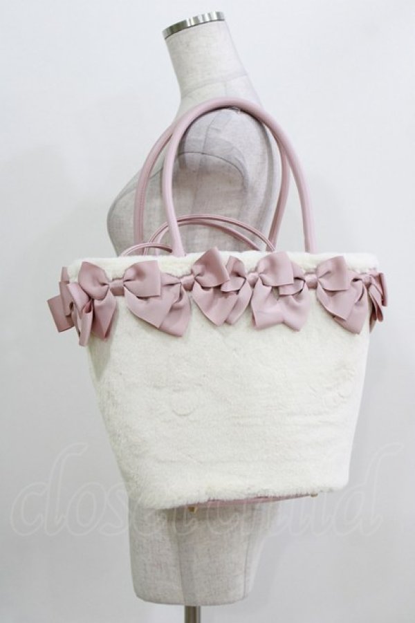 画像1: m petit by misako / NINA'Sコラボ リボンファーバッグ  オフ/ピンク H-26-03-23-047-LO-BG-NS-ZH (1)