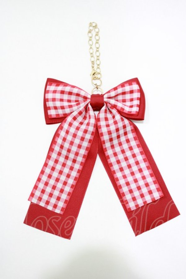 画像1: m petit by misako / ギンガムチェックリボンバッグチャーム  レッド H-26-03-23-061-LO-ZA-NS-ZH (1)
