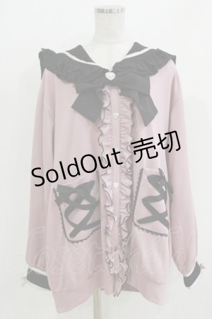 画像: DearMyLove / ハートレースリボンセーラー裏毛チュニックブルゾン M~L ピンク/ブラック H-26-03-23-019-EL-TO-NS-ZH