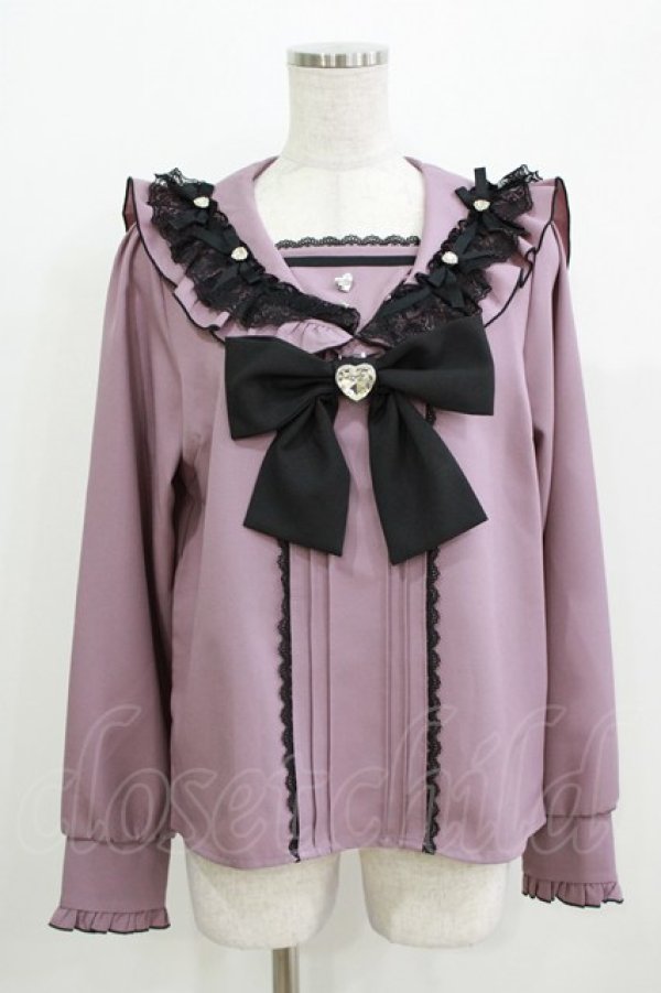 画像1: DearMyLove / ハートリボンたっぷりフリルセーラーブラウス L パープル/ブラック H-26-03-23-027-EL-BL-NS-ZH (1)