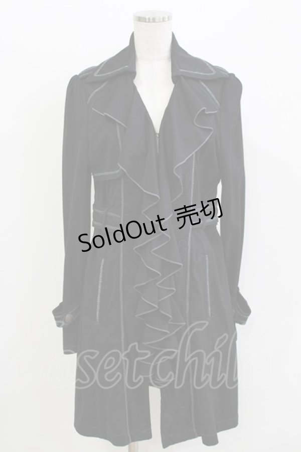 画像1: OZZ ANGELO / レース切替フラッフィーロングジャケット  ブラック H-26-03-24-041-OO-JA-KB-ZH (1)