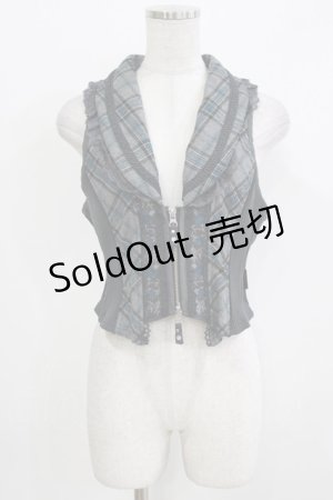 画像: Ozz Croce / 薔薇刺繍チェック切替ベスト  グレー H-26-03-24-042-OO-TO-KB-ZH