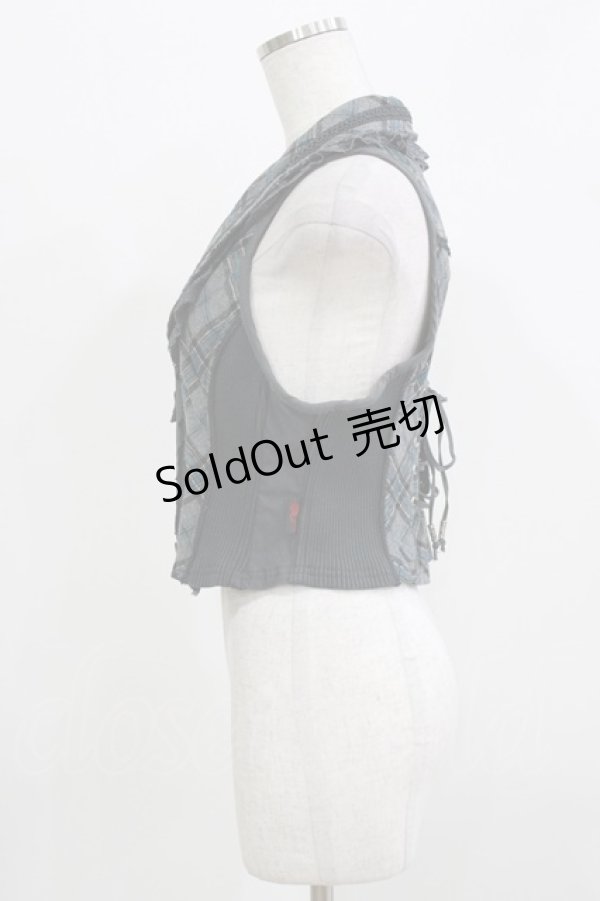 画像2: Ozz Croce / 薔薇刺繍チェック切替ベスト  グレー H-26-03-24-042-OO-TO-KB-ZH (2)