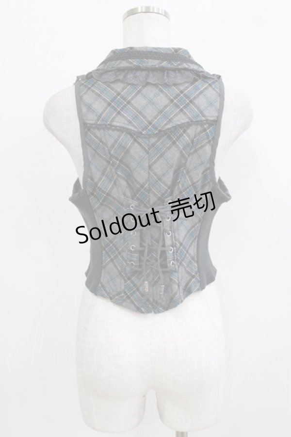 画像3: Ozz Croce / 薔薇刺繍チェック切替ベスト  グレー H-26-03-24-042-OO-TO-KB-ZH (3)
